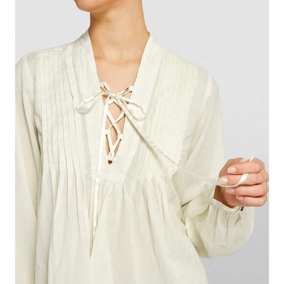 rag & bone Sachi Voluminous Pleated Top Pale Ivory Size Medium Balloon Sleeve - Picture 2 of 6